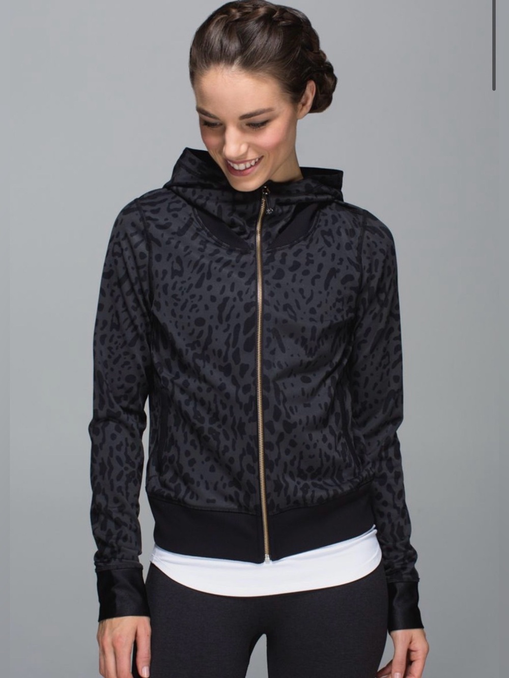 Lululemon Namaskar Hoodie Animal Print Swirl Deep Coal Black 8